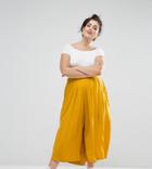 Asos Curve Pleated Wide Leg Culotte Pants - Yellow
