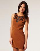 Asos Stone Embellished Shift Dress - Brown