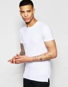 Asos Muscle T-shirt In Longline With Side Seam Vents And Step Hem - White