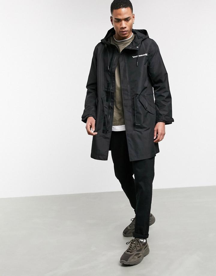 Bershka Lightweight Coat With Back Print In Black
