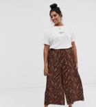Asos Design Curve Plisse Culotte In Dark Zebra Print-multi