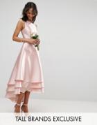 Club L Tall Tiered Sateen Midi Bow Prom Dress With High Low Hem - Pink