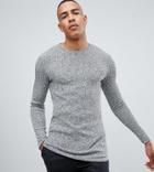 Asos Design Tall Longline Muscle Long Sleeve T-shirt With Curved Bound Hem In Twisted Rib Fabric - Gray