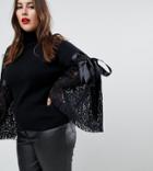 Asos Curve Sweater With High Neck And Lace Flare Sleeves - Black