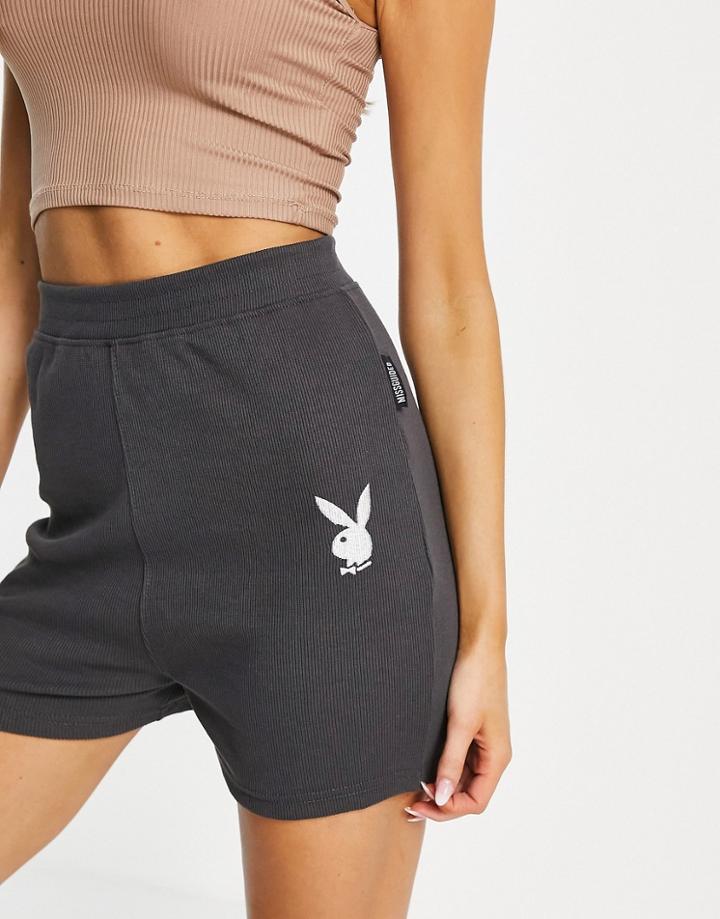 Missguided Playboy Rabbit Head Logo Booty Short In Black