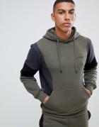 Nicce Hoodie In Khaki With Contrasting Panels - Green
