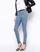 Asos Rivington High Waist Denim Jeggings In Lavender Mid Wash Blue - Lavender Blue