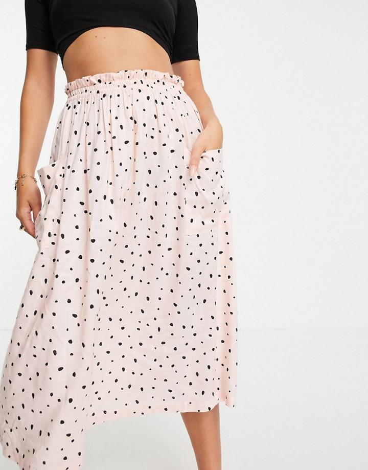 Asos Design Midi Skirt With Pocket Detail In Spot Print-multi
