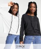 Monki Maja 2 Pack Organic Cotton Long Sleeve T-shirt In Black And White-multi