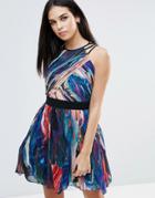 Little Mistress Watercolour Print Multi Strap Mini Dress - Multi