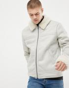 Asos Design Faux Shearling Jacket In Stone - Stone