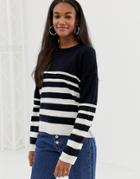 Brave Soul Daffy Stripe Sweater - Navy