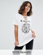 Noisy May Petite Lace Up Printed Band Tee - White