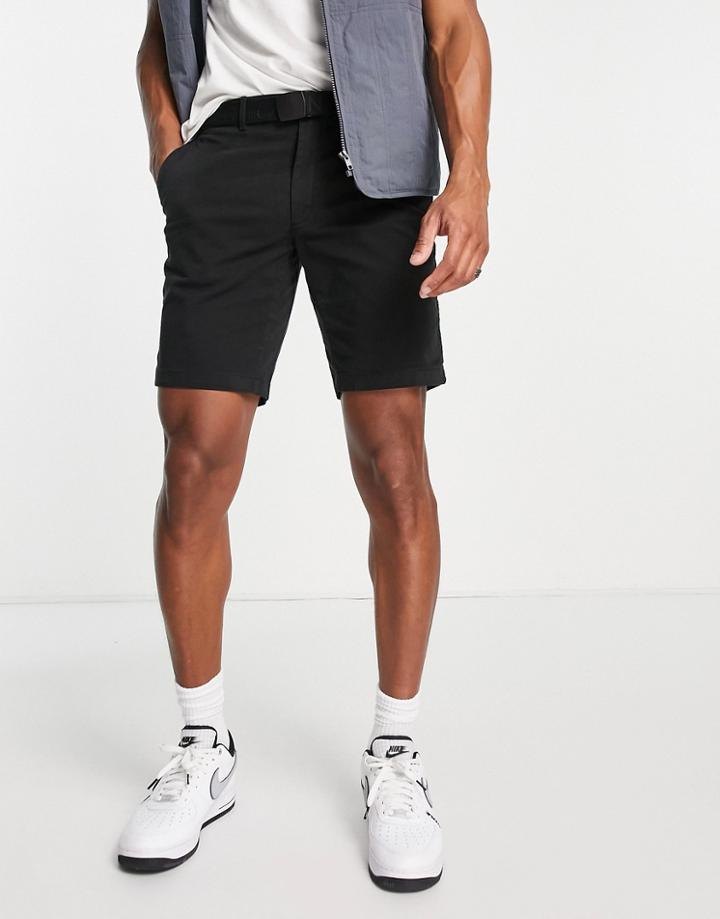 Calvin Klein Garment Dyed Shorts With Belt In Black