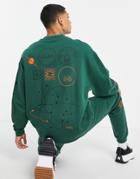 Asos Design Matching Oversized Sweatshirt In Green With Multi Placement Outdoors Prints