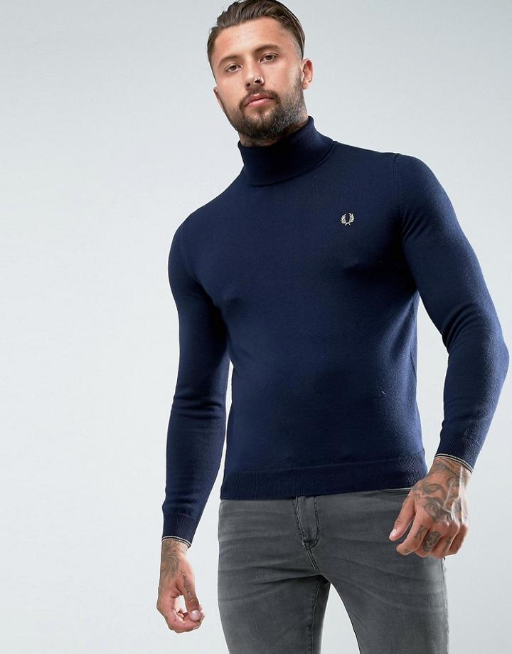 Fred Perry Merino Roll Neck Sweater In Navy - Navy