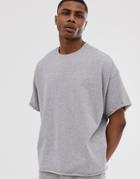 Asos Design Heavyweight Oversized Fit T-shirt With Crew Neck And Raw Edges In Gray Marl