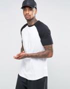 Asos Longline T-shirt With Contrast Raglan Sleeves And Curved Hem In W