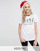 Asos Tall Holidays T-shirt With Santa Squad Print - White