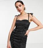 Asyou Lace Up Bust Cup Satin Mini Dress In Black
