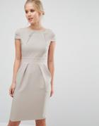 Closet Cap Sleeve Midi Pencil Dress With Tie Back - Gray