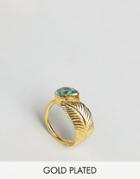 Ottoman Hands Crystal Leaf Ring - Gold