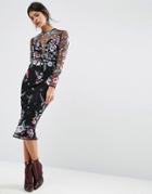 Asos Salon Lace And Embroidered Sequin Midi Dress - Multi