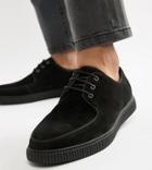 Asos Design Wide Fit Lace Up Shoes With Creeper Sole In Black Faux Suede - Black