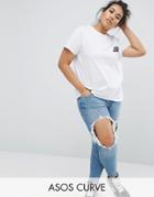 Asos Curve T-shirt With Sequin Planet Badge - White