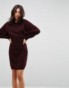 Asos Knitted Mini Dress With Batwing Sleeve - Red
