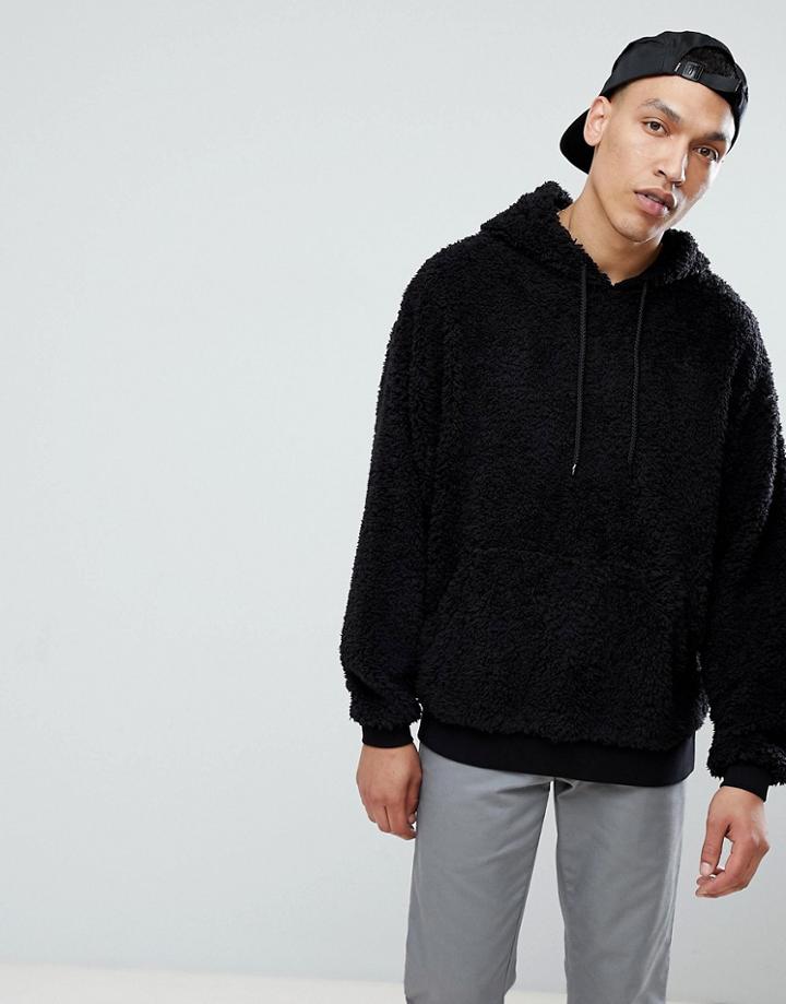 Asos Oversized Borg Hoodie - Black
