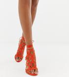 Miss Selfridge Caged Heeled Sandals In Coral-black