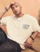 Asos Design Oversized T-shirt In Beige Texture With Varsity Print-neutral