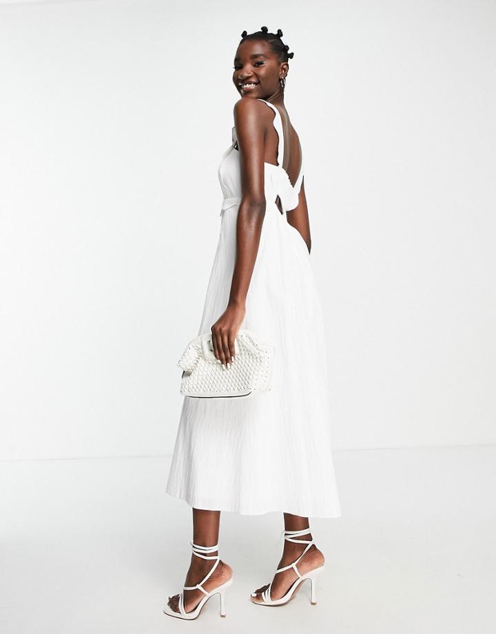 Topshop Scallop Trim Textured Midi Dress In White