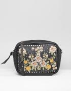 Asos Leather Floral Embroidered Cross Body Bag - Multi
