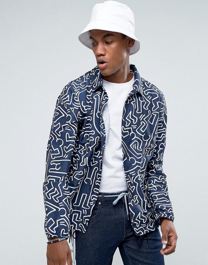 Herschel Forecast Hooded Coach Jacket Waterproof Keith Haring Print In Navy Uk Exclusive - Navy
