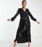 Flounce London Maternity Long Sleeve Wrap Maxi Dress In Black