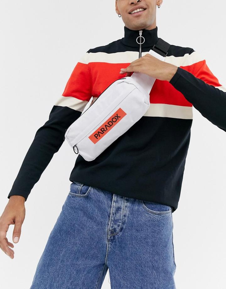 Asos Design Cross Body Fanny Pack In White With Paradox Print - White