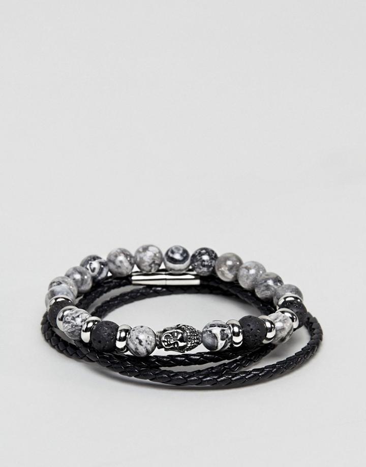 Seven London Black Beaded & Wrap Bracelets In 2 Pack Exclusive To Asos - Black