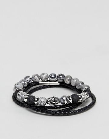 Seven London Black Beaded & Wrap Bracelets In 2 Pack Exclusive To Asos - Black