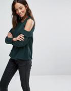 New Look Frill Cold Shoulder Top - Green