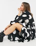 Asos Design Wrap Front Maxi Dress With Peplum Hem In Oversized Dots-multi