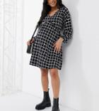 Asos Design Maternity Mono Check Mini Smock Dress-black