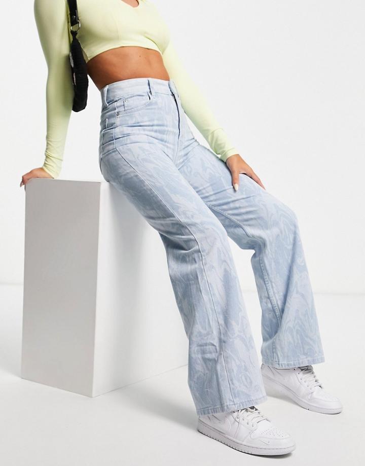 Bershka Marble 90s Jean In Blue-blues
