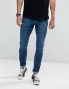 Hoxton Denim Super Skinny Jeans In Mid Wash With Chain - Blue
