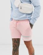 Asos Design Jersey Skinny Shorts With Ringer Details In Pink