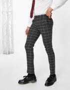 Asos Design Wool Mix Skinny Smart Pants In Gray Check