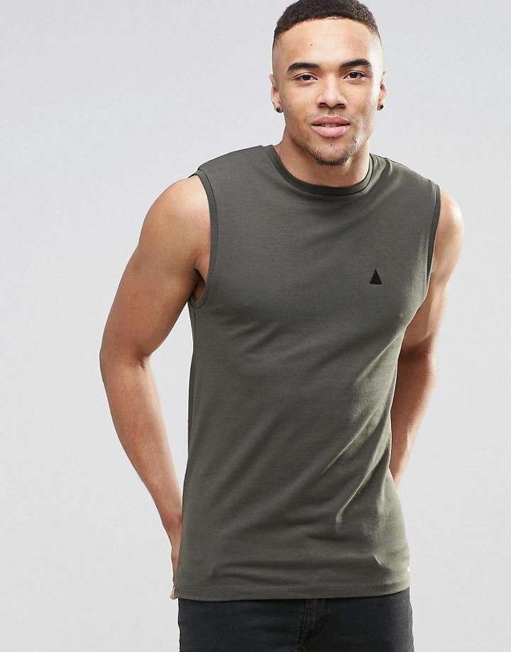 Asos Sleeveless T-shirt With Logo In Khaki - Khaki