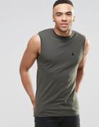 Asos Sleeveless T-shirt With Logo In Khaki - Khaki