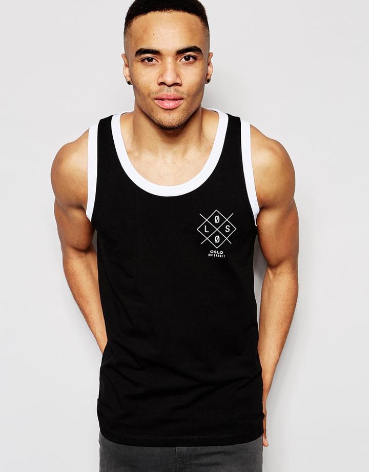 Asos Muscle Tank With Oslo Print And Contrast Trim